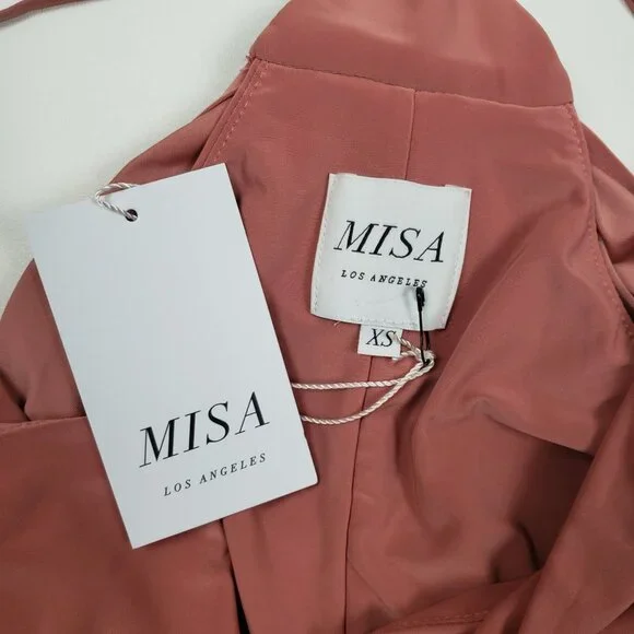 MISA Los Angeles Domino Draped Mini Dress Womens XS Blush Rose Warm Weather Glam - Picture 2 of 16